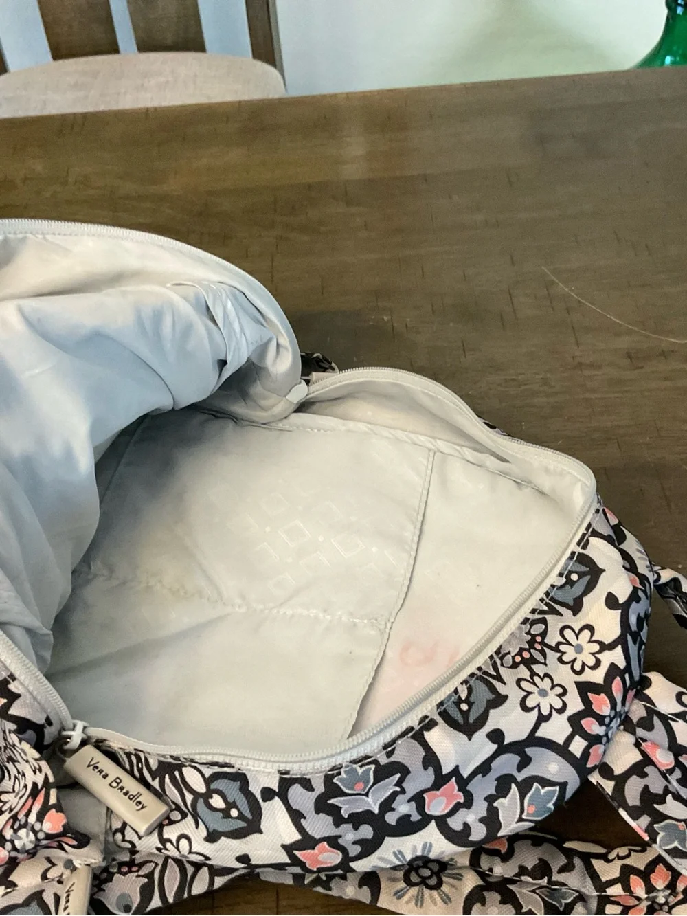 Vera Bradley Compact Backpack Lighten Up Grey Purple Mimosa Medallion Floral